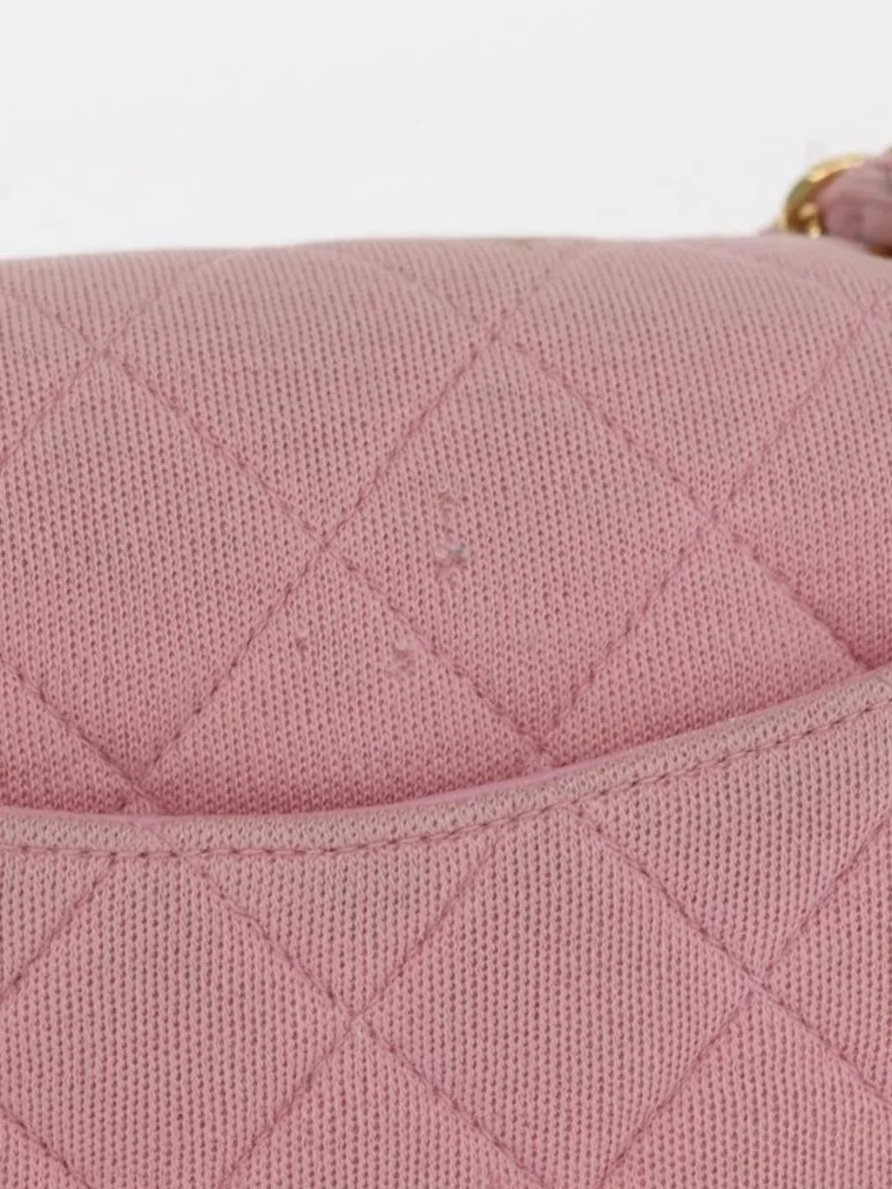 CHANEL Mini Matelasse 17 Chain Shoulder Bag Cotton Pink Gold CC Auth 159216